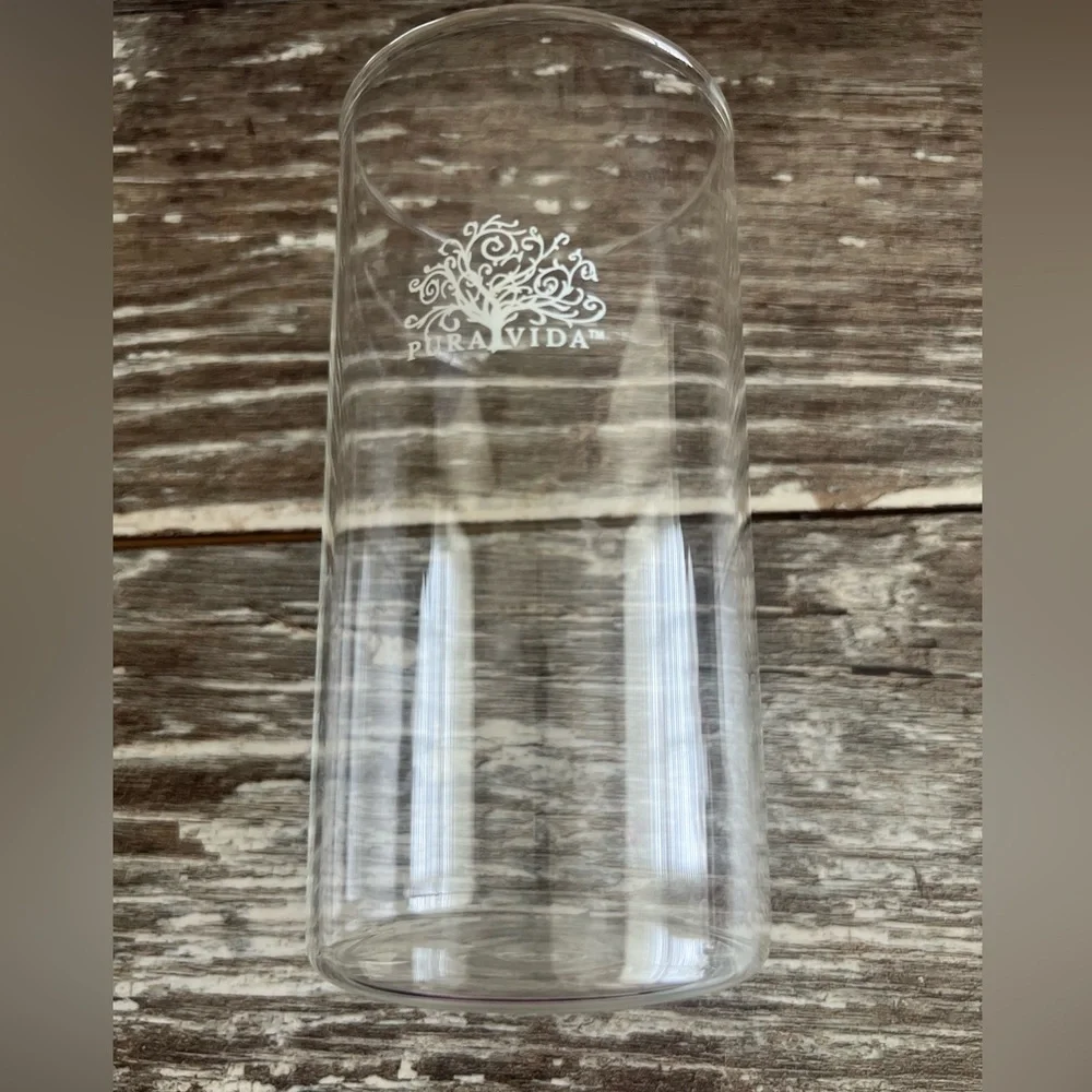 Pura Vida Clear Glass‎ Tumbler Candleholder Vase Etched Lightweight Small
